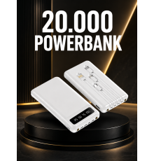 20.000mAh PD Powerbank LED Işık LCD Ekran Dahili Kablo Çoklu Giriş Yeni Nesil