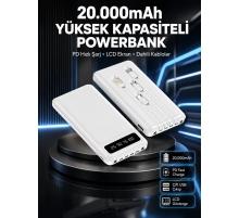 Akıllı LCD Ekranlı 20.000mAh Powerbank PD + USB + Type-C Yeni Nesil