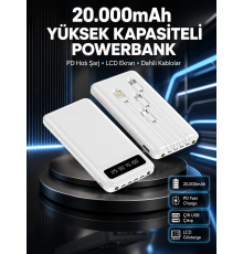 Akıllı LCD Ekranlı 20.000mAh Powerbank PD + USB + Type-C Yeni Nesil
