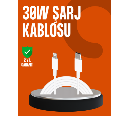 30W Type-C Lightning Hızlı Şarj Kablosu 1.2m iPhone Uyumlu