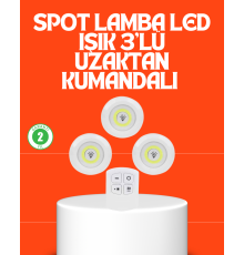 Kablosuz 3 Lü Spot Led Lamba Seti Uzaktan Kumandalı Enerji Tasarruflu Aydınlatma