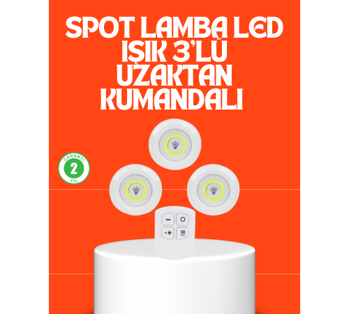 Kablosuz 3 Lü Spot Led Lamba Seti Uzaktan Kumandalı Enerji Tasarruflu Aydınlatma