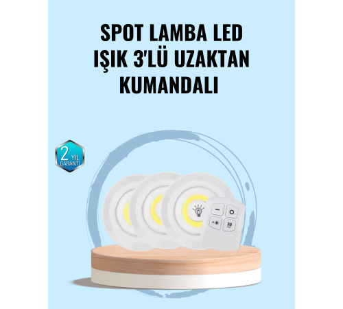 Ev Ofis Kamp İçin Uygun Uzaktan Kumandalı Yapışkanlı Kablosuz Led Spot Lambalar