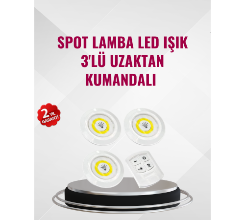 3 Lü Pilli Kablosuz Led Spot Lamba Seti Kumandalı Kolay Montaj Aydınlatma