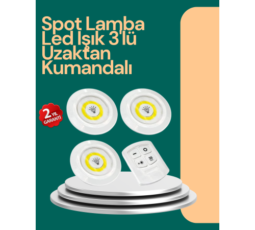 Uzaktan Kumanda İle Kontrol Edilebilen Yapışkanlı 3 Lü Kablosuz Led Spot Lamba