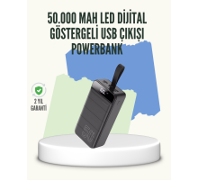 Yüksek Kapasiteli 50.000 mAh Powerbank – Type-C, Lightning ve Micro USB Uyumlu, Çoklu Cihaz Şarj Özellikli