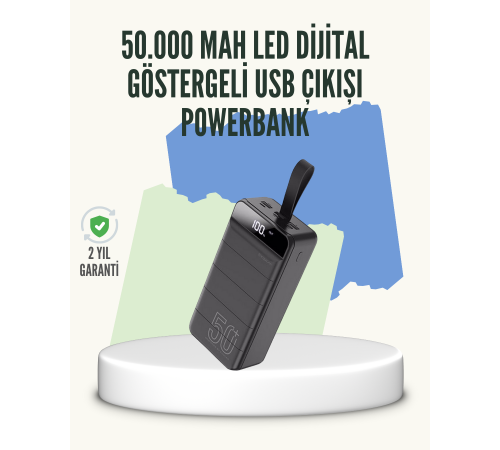 Yüksek Kapasiteli 50.000 mAh Powerbank – Type-C, Lightning ve Micro USB Uyumlu, Çoklu Cihaz Şarj Özellikli