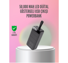 50.000 mAh Ultra Güçlü Powerbank 4 USB Çıkışlı, LED Dijital Göstergeli, Hızlı Şarj Destekli Taşınabilir Şarj Cihazı