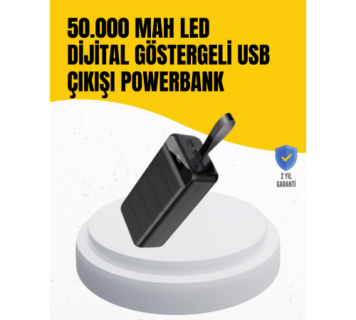 50.000 mAh Kapasiteli Powerbank – Hızlı Şarj Destekli, 4 USB Portlu, LED Işıklı Taşınabilir Enerji Deposu
