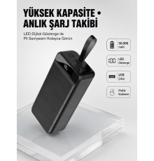 Tüm Cihazlarla Uyumlu 50.000 mAh Powerbank – Yüksek Kapasiteli, LED Gösterge ve Akıllı Koruma Fonksiyonlu
