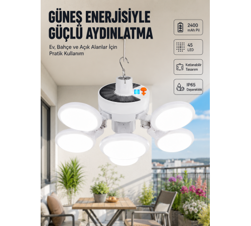 Güneş Enerjili Katlanabilir 5 Kanatlı Solar Bahçe Lambası