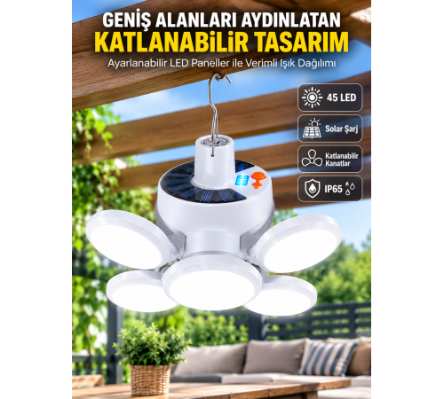 Solar Enerjili Katlanabilir Led Kamp ve Bahçe Lambası