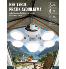USB ve Solar Şarjlı Katlanabilir 5 Taraflı LED Lamba