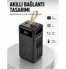 Tüm Cihazlarla Uyumlu LED Fenerli 4 Çıkışlı Powerbank Yeni Nesil