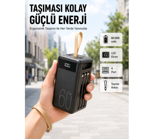 4 Çıkışlı Hızlı Şarj Destekli Powerbank Yeni Nesil