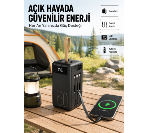 LED Ekranlı Çok Fonksiyonlu Taşınabilir Şarj Ünitesi Powerbank Yeni Nesil