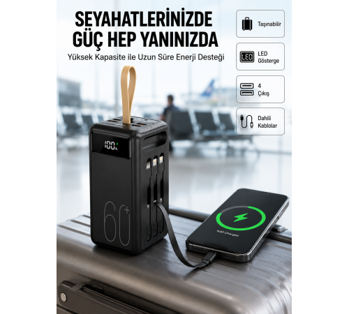 Tüm Cihazlara Uyumlu Çoklu Çıkışlı Powerbank Yeni Nesil