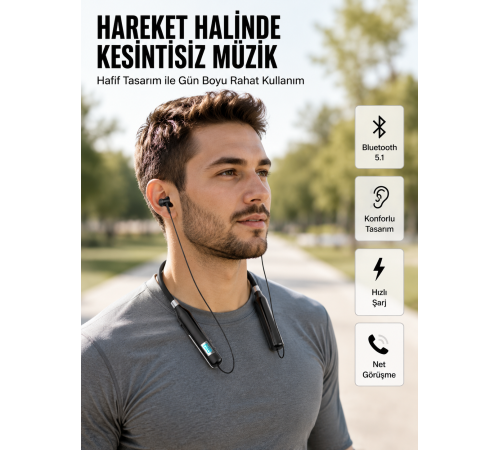 Suya Dayanıklı Manyetik Spor ve Günlük Kullanım Kulaklığı