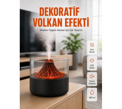 Volkanik Tasarımlı LED Işıklı Ultrasonik Nemlendirici