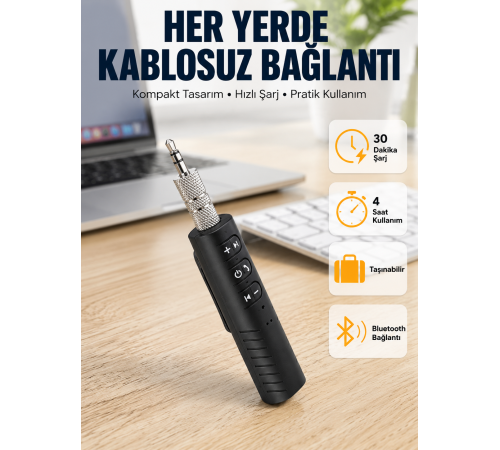 Taşınabilir Bluetooth 4.1 Ses Adaptörü – 10 Metre Çekim Mesafesi