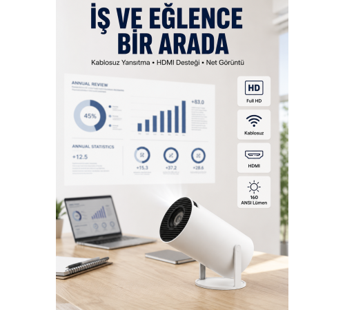 HDMI ve USB Girişli Uzun Ömürlü Ampullü Projeksiyon
