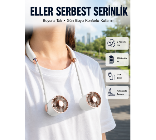 Katlanabilir Asılabilir Fan USB Şarjlı Hafif ve Sessiz Tasarım