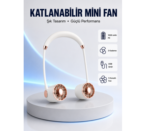 5 Kanatlı Sessiz Mini Fan 3 Vitesli Katlanabilir Asılabilir