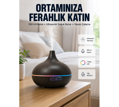 BN01 Uçucu Yağ Uyumlu Renkli LED Işıklı Nemlendirici
