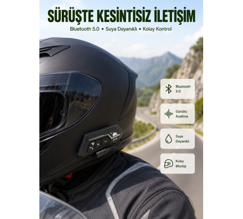 Bluetooth 5.0 Motosiklet Kask Kulaklık Eller Serbest ve Müzik Özellikli Yeni Nesil