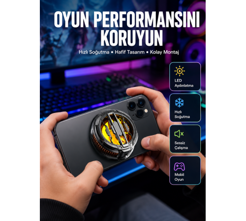 RGB Işıklı Sessiz Fanlı Telefon Soğutucu