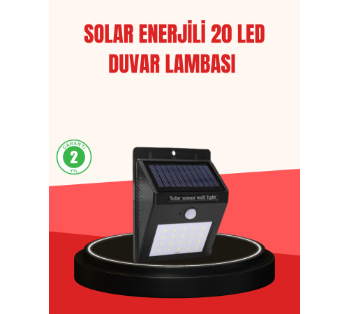 Solar Enerjili 20 LED Hareket Sensörlü Duvar Lambası