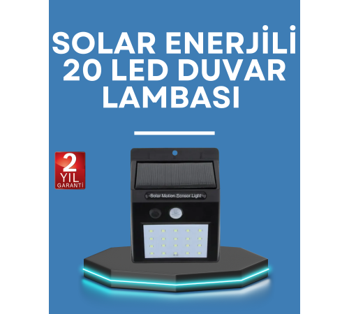 Solar Enerjili 20 LED Hareket Sensörlü Duvar Lambası