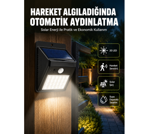 Hareket Algılamalı Solar LED Güvenlik Lambası Yeni Nesil
