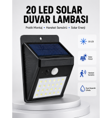Su Geçirmez IP65 20 LED Solar Sensörlü Bahçe ve Veranda Aydınlatma Yeni Nesil