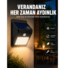 Bahçe ve Dış Mekanlar İçin Güneş Enerjili 20 LED Hareket Sensörlü Lamba Yeni Nesil