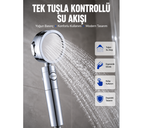 Masaj ve Yağmur Modlu Su Tasarruflu Duş Başlığı