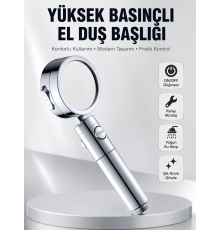 Kolay Montajlı 3 Modlu Yüksek Basınç Duş Başlığı