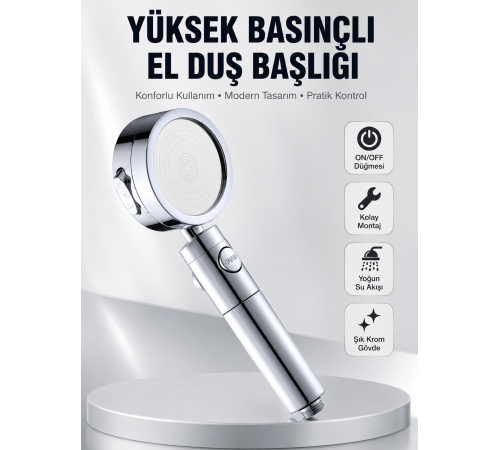 Kolay Montajlı 3 Modlu Yüksek Basınç Duş Başlığı