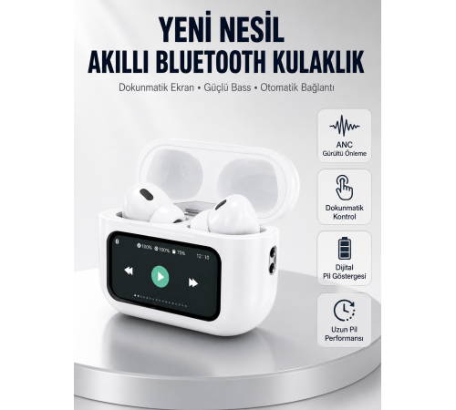 Dokunmatik Ekranlı Bluetooth Kulaklık ANC Gürültü Önleme Suya Dayanıklı Yeni Nesil
