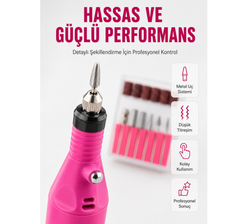 Elektrikli Manikür Pedikür Törpü Seti 6 Başlıklı Yeni Nesil