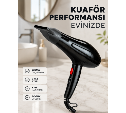 2200W Saç Kurutma Makinesi Soğuk ve Sıcak Üfleme Fonksiyonlu