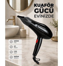 2200W Güçlü Motorlu Ergonomik Fön Makinesi