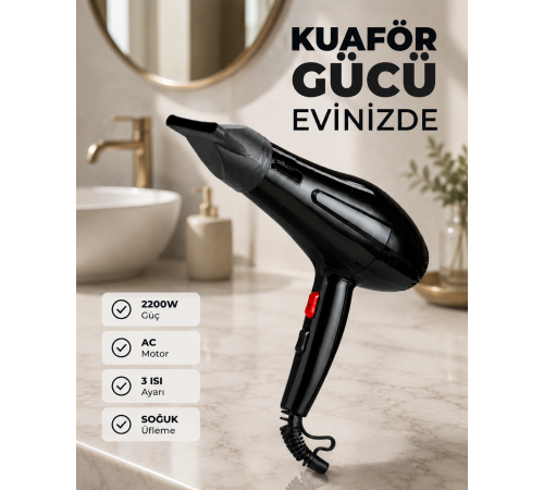2200W Güçlü Motorlu Ergonomik Fön Makinesi