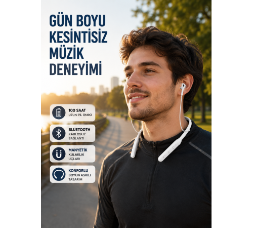 Uzun Süre Dayanıklı Manyetik Başlıklı Bluetooth Kulaklık