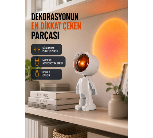 Gün Batımı Efekti Sunan Astronot LED Masa Lambası Yeni Nesil