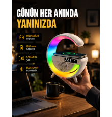 Kablosuz Şarjlı LED Masa Lambası Çalar Saat ve Beyaz Gürültü Özellikli