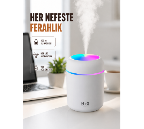 ABS Gövdeli 300ml USB Nemlendirici – Beyaz, Gri, Pembe Renk