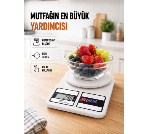 Beyaz Plastik Dijital Mutfak Tartısı – 24x16.8x1.5cm