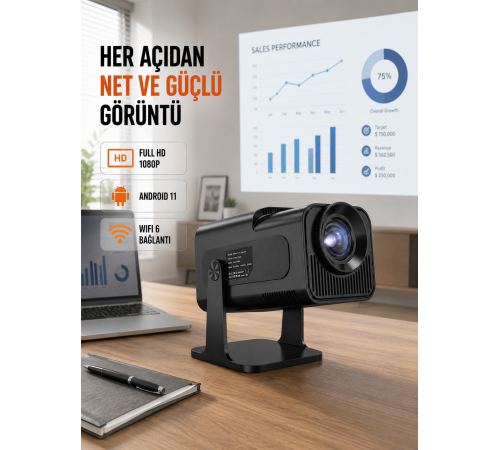 Taşınabilir Full HD Projektör - 1 GB RAM, 8 GB Hafıza Yeni Nesil