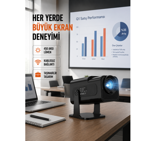 WiFi6 ve Bluetooth 5.4 Destekli LED Projektör - HCS350pro Yeni Nesil